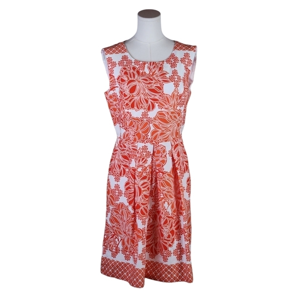 R&K Originals Orange White Floral Fit & Flare Sleeveless Dress Size 12